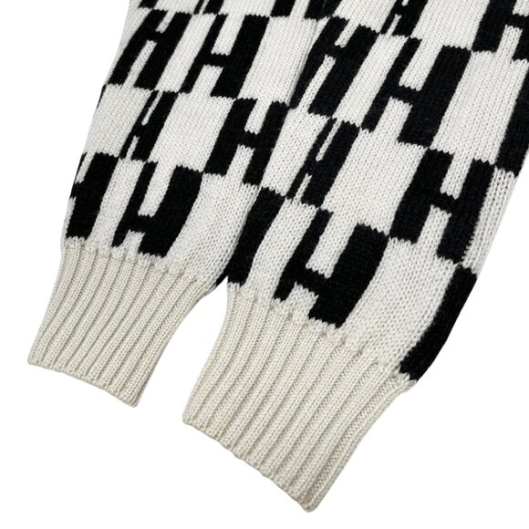 HERMES Vintage H Monogram Logo Turtleneck Sweater Top #S Cream Black [104055] - Picture 5 of 10